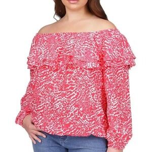 Michael Kors Ruffled Off Shoulder Blouse Animal Print Top Sz 0X‎ / #7229